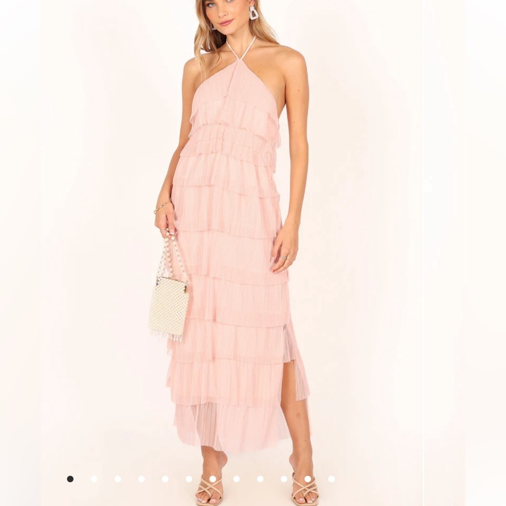 Petal + Pup • PINK HALTERNECK MAXI DRESS - Ruffle Tulle